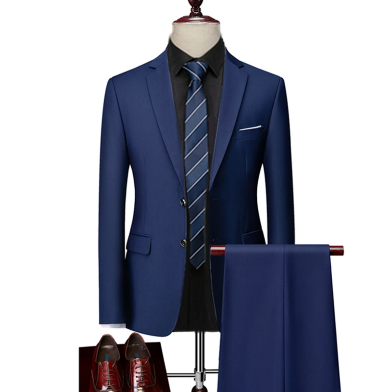 Комплект из 2 предметов, Блейзер, пиджак и брюки, модная новинка 2023, мужское повседневное эксклюзивное деловое клетчатое облегающее платье, деловое пальто и брюки