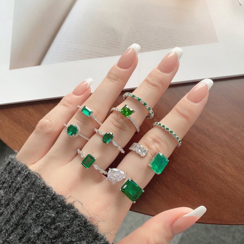 Nieuwe Designer Fashion 925 Zilveren Emerald Stone Green Engagement Wedding Band Eternity Ring Voor Vrouwen Party Gift Liefde Ring Sieraden