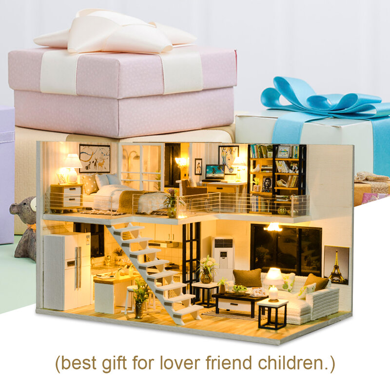 Cutebee-木製ドールハウス,子供用LED家具キット,クリスマスデコレーション,誕生日プレゼント