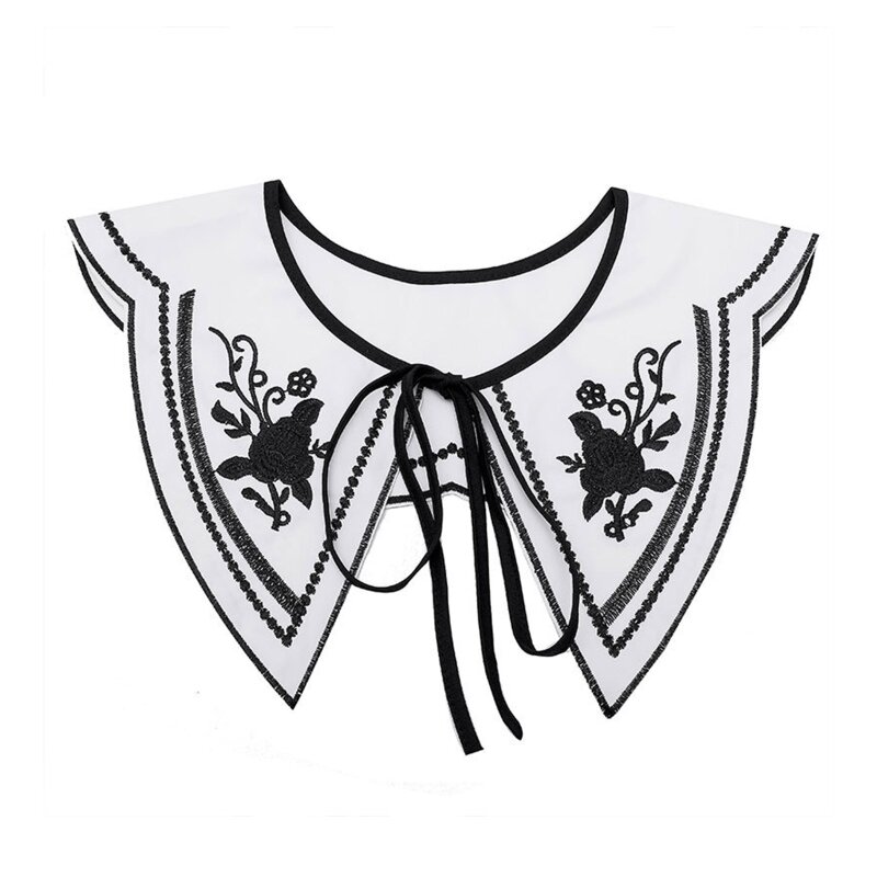 Xale feminino destacável colarinho branco bordado preto meia camisa decoração capa
