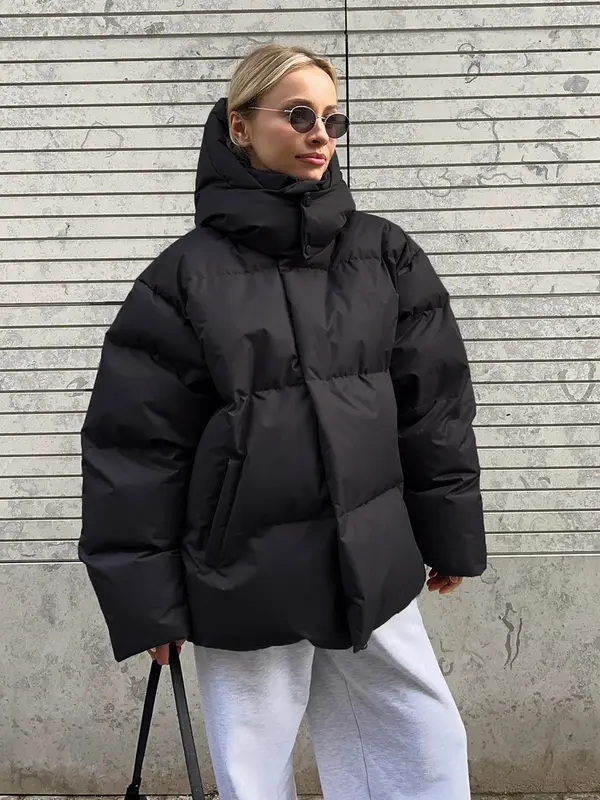 Parkas à capuche zippées pour femmes avec poches, vêtements d'extérieur chauds pour femmes, manteau monochrome, haute qualité, mode hiver 2023