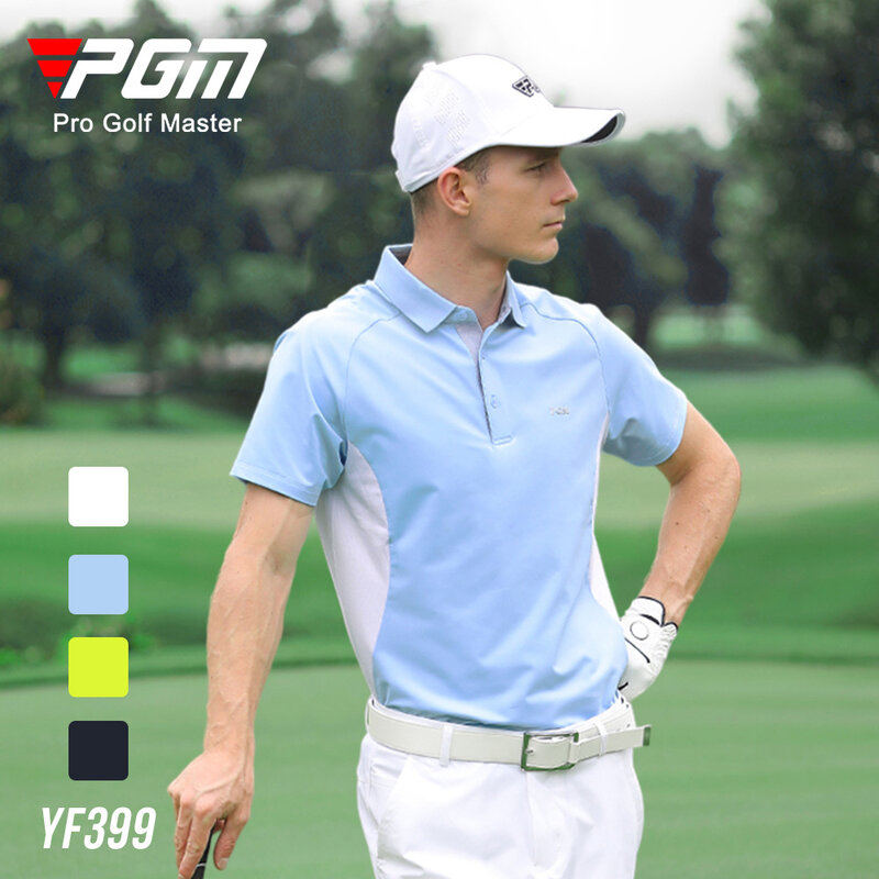 PGM-Men's Breathable Golf T-Shirt, Camisas de manga curta, Impressão listrada, Secagem rápida, Masculino, Esportes, Verão, YF399