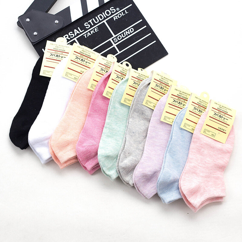 Calcetines tobilleros divertidos de algodón para mujer, calcetín de Color liso, Color caramelo, para estudiantes, 1 par