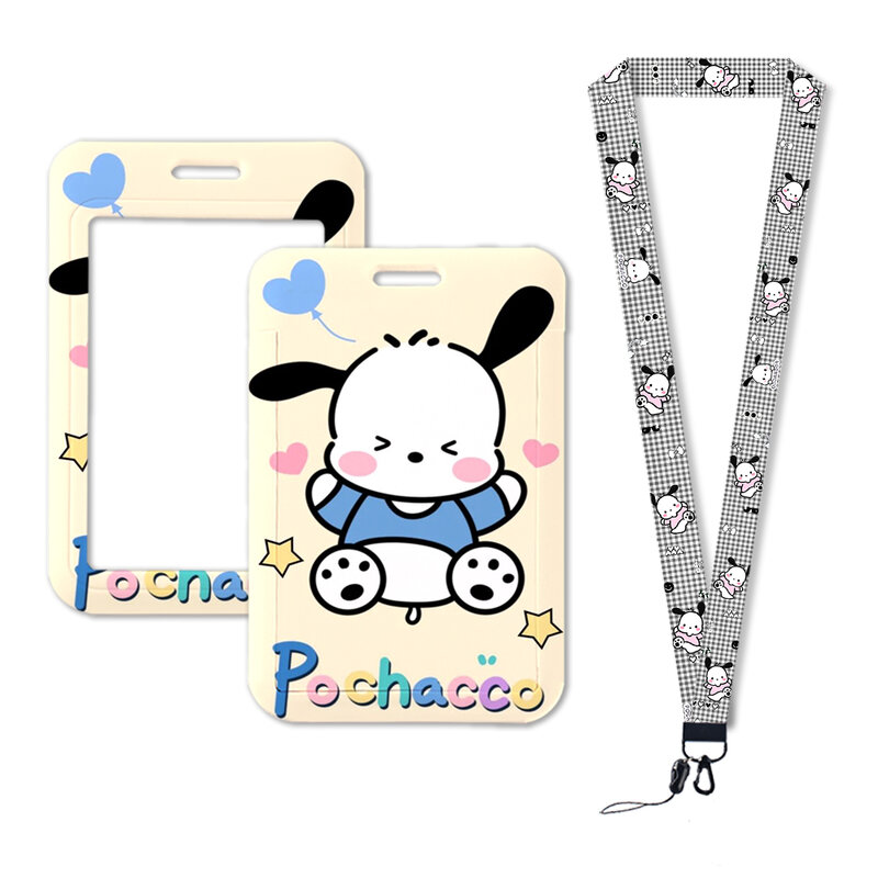 W Sanrio Cute Dog Pochacco Lanyards Card Neck Hang Rope Keyrings Strap Card Holder Keychain Key Holder