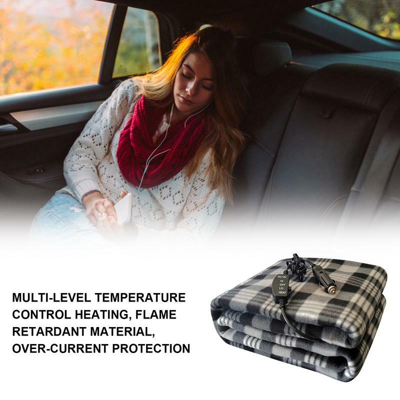 Selimut pemanas listrik 12 Volt mobil, selimut berkemah luar ruangan kendaraan portabel panas dengan mesin dapat dicuci dan ringan