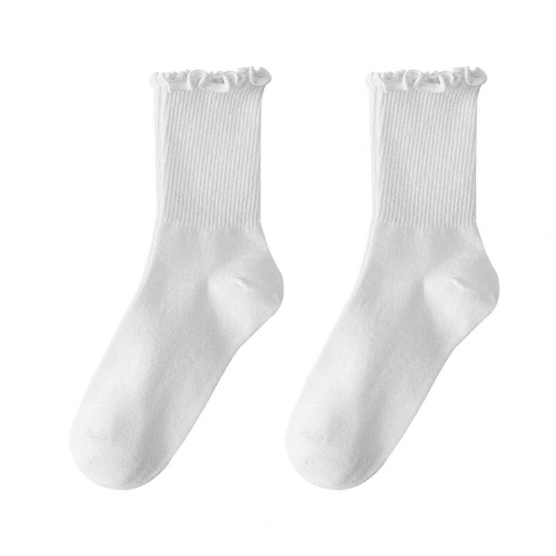 1 Pair Ladies Socks Ruffle Middle Tube Ankle High Shirring Edge Socks High Elasticity Sweat Absorption Lady Four Seaons Socks