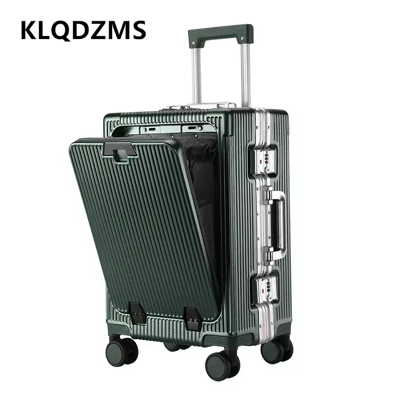Klqdzms pc koffer 20 zoll front öffnung aluminium rahmen boarding case 24 "laptop trolley case usb lade kabinen gepäck