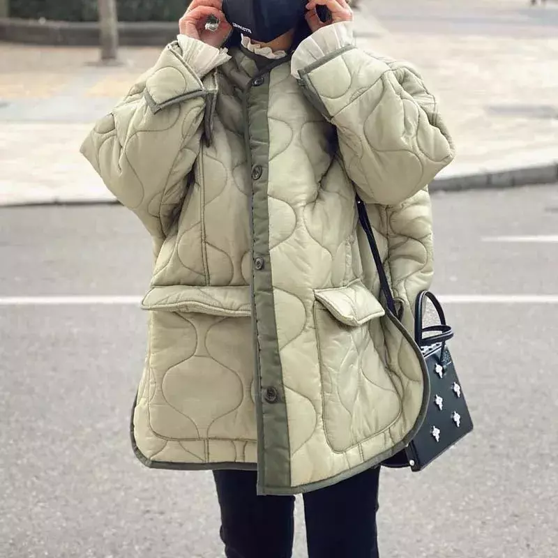 Модная хлопковая Женская осенне-зимняя новая Корейская свободная хлопковая куртка без воротника на весну элегантная верхняя одежда женская одежда