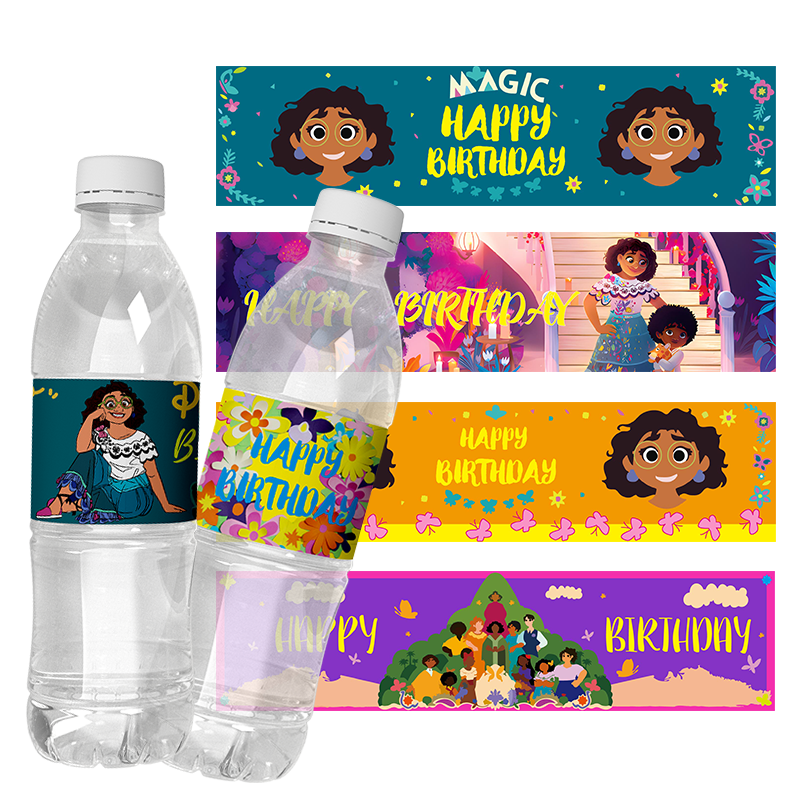 Disney Encanto etykiety na butelki wody samoprzylepne naklejki na przyjęcie urodzinowe dla dzieci wesele, Baby Shower dostarcza dekoracje 6 szt