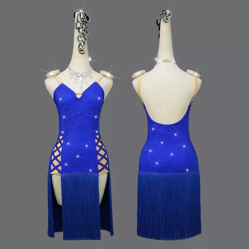 Robe de brevLatine Bleue d'Été pour Femme, Costume de Tango Cha Cha, Jupe de Talon Latine, Vêtements Personnalisés pour Enfants
