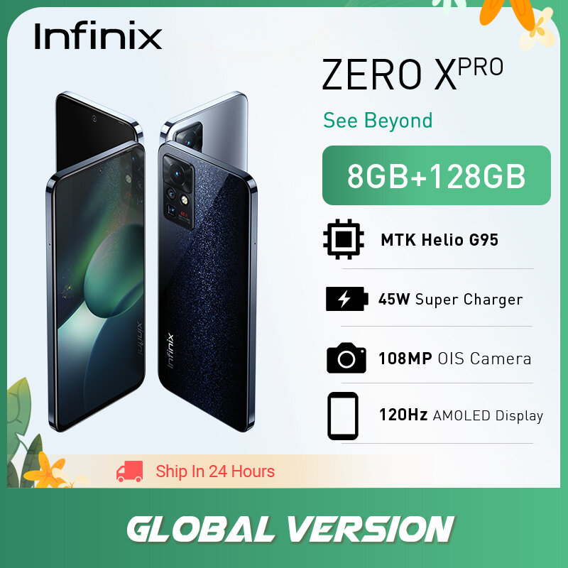 الإصدار العالمي من هاتف انفينيكس زيرو اكس برو 8GB 128GB الهاتف الذكي 108MP كاميرا 6.67 "FHD + AMOLED 120Hz عرض 45 واط سوبر تهمة هيليو G95