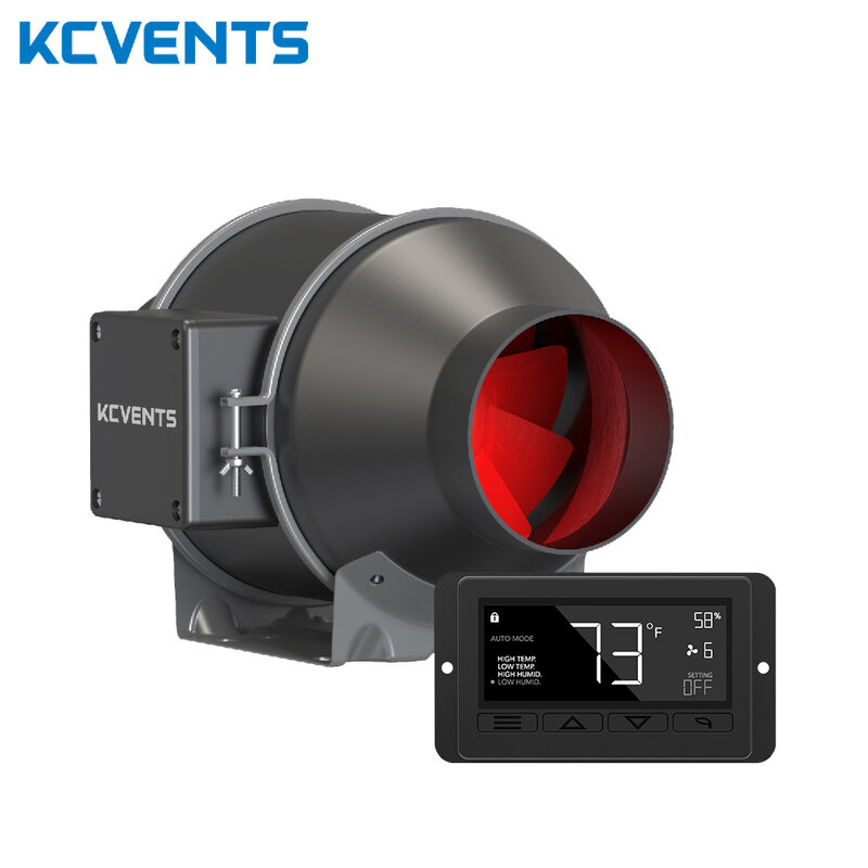 KCvents-EC مروحة الهواء النقي مع التحكم في السرعة ، مروحة العادم ، التهوية ، مضمنة القناة ، 4 "، 6" ، 8 "، ومناسبة للدفيئات الزجاجية