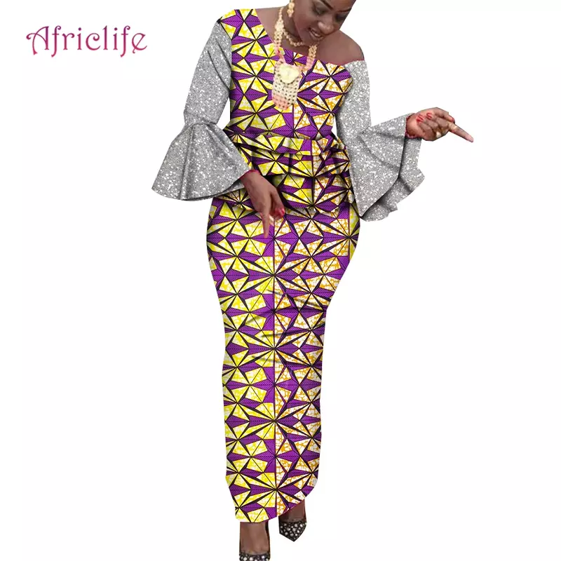 2ชิ้นชุด Dashiki แอฟริกันใหม่เสื้อผ้าผู้หญิงแฟชั่น Off ไหล่ Plus ขนาดชุดกระโปรงสำหรับสุภาพสตรี Evenning Party WY1010