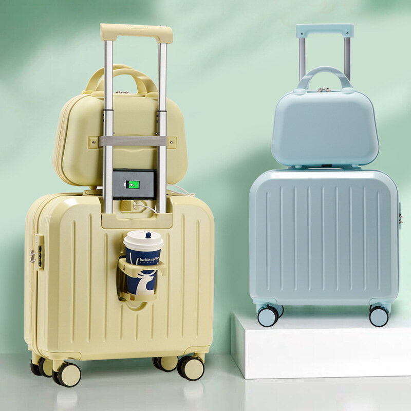Maleta de viaje multifuncional de 18/20 pulgadas, maleta con contraseña para estudiantes, bolsa de equipaje rodante con portavasos