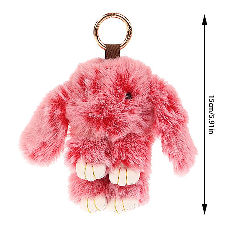 15CM Rabbit Keychain Ring Fluffy Real Fur Pompon Bunny Trinket Key Chain Charm Cute Key Ring On Bag Car Key Pendant