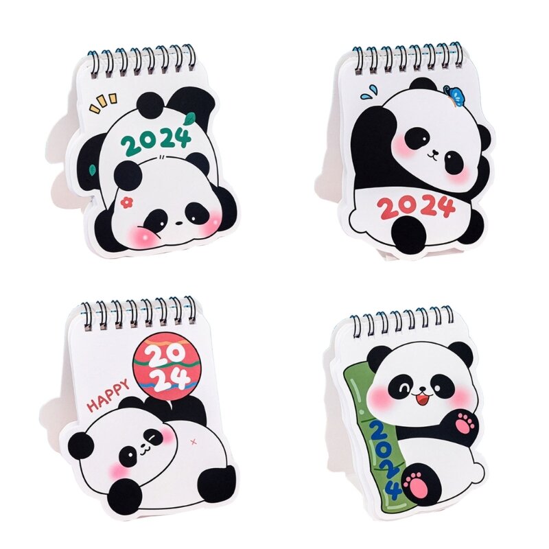 Kalender Meja K1AA 2024, Kalender Desktop Flip Berdiri dengan Pola Panda untuk Rumah