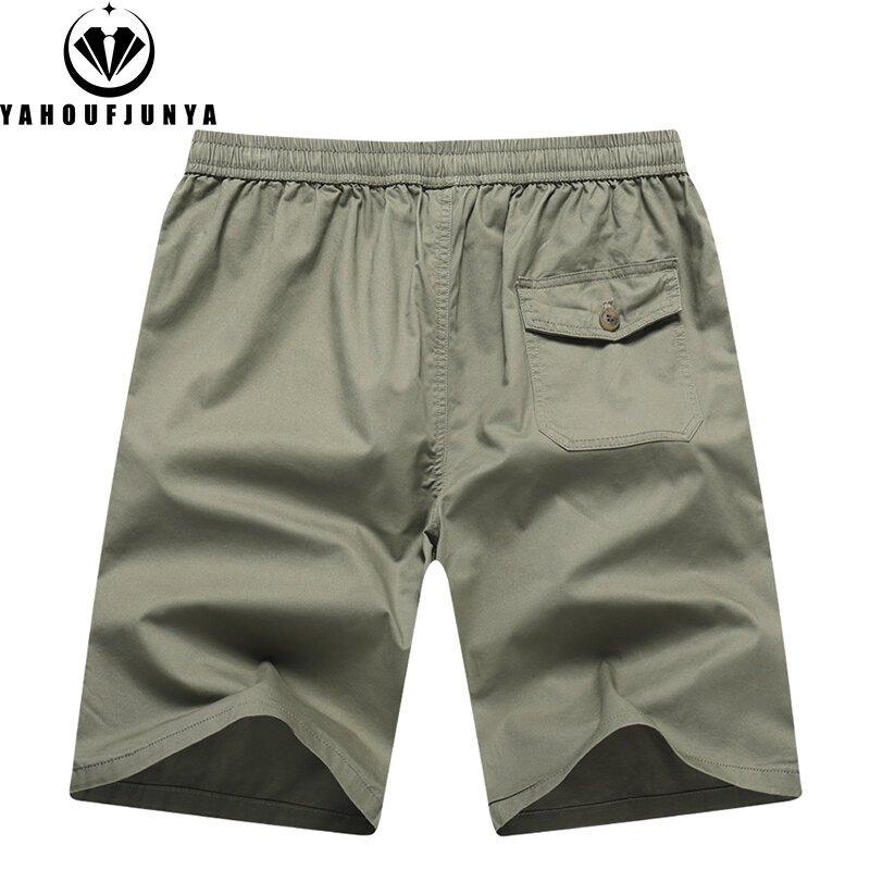 Men Summer Solid Color Cotton Casual Thin Straight Shorts Men Outdoor Casual Elastic Breathable High-Quality Design Short Male