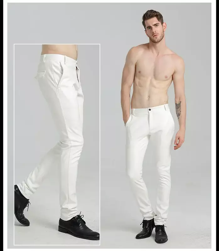 Pantalones ajustados de cuero PU para hombre, pantalones de motocicleta, Otoño, 2024