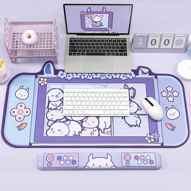Kawaii игровой коврик для мыши с кроликом, 44 см * 80 см, очень милый утолщенный офисный компьютер, большой коврик для мыши, коврик для клавиатуры, подставка для запястья для девочек