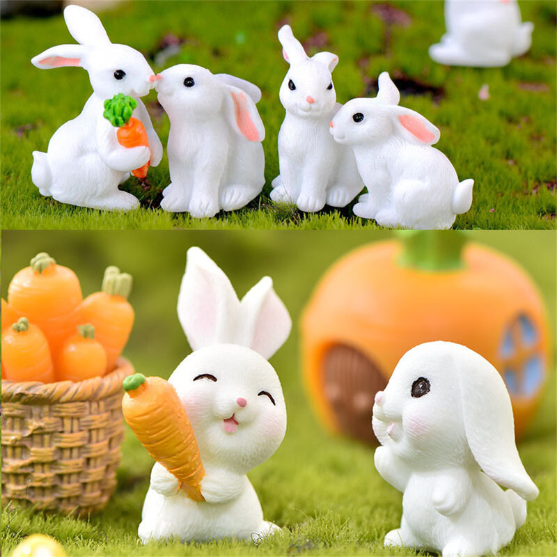 Adorno de conejito de conejo en miniatura, minifiguras de resina para el hogar, decoración de paisaje en miniatura, decoración de Pascua para el hogar