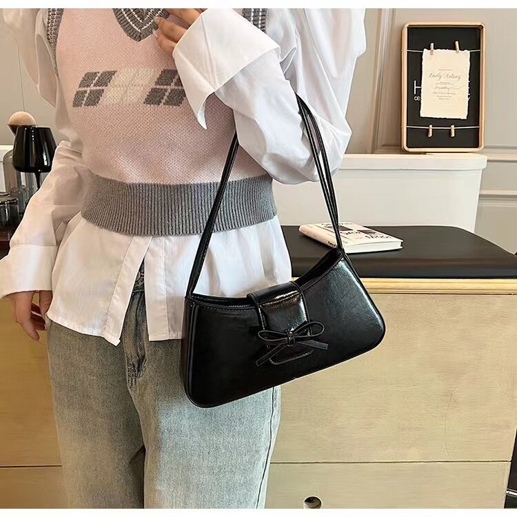 Busur tas ketiak kecil untuk wanita 2024 Y2K Korea Fashion Pu kulit wanita tas bahu Y2K tas tangan dan dompet