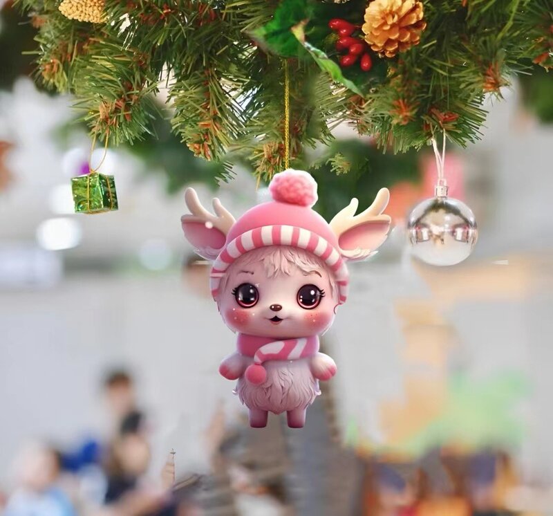 Colgante de Reno rosa de dibujos animados de Navidad, dinosaurio acrílico, adornos de árbol de Navidad, mochila de coche, decoración colgante, regalos de vacaciones