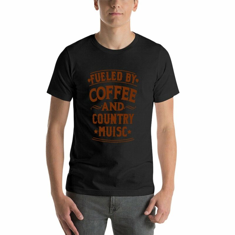 fueled by coffee and country music T-shirt boys animal print summer clothes sports fans mens t shirts