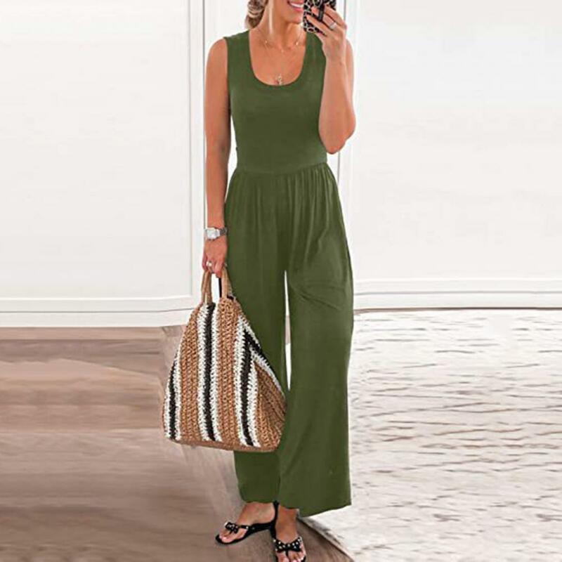 Women Solid Color Jumpsuit Stylish Women's Jumpsuit With Wide Leg High Waist For Wear Commuting School Outfits High-waisted