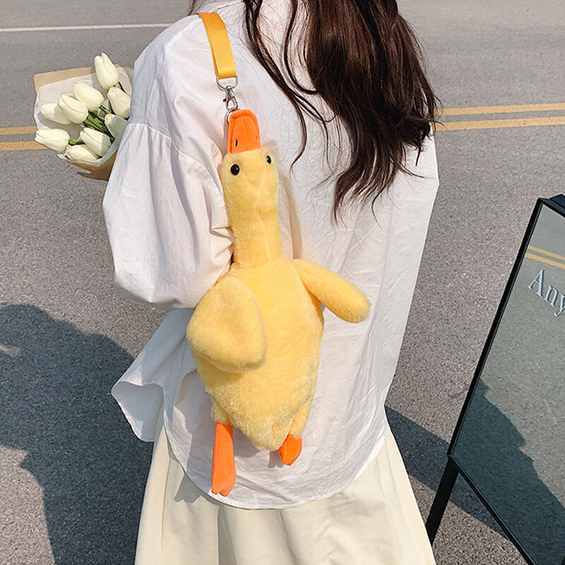 Cute Large Plush Duck Messenger Bag Cartoon Animals Shaped Shoulder Bags Plush Crossbody For Kids Girl Gifts