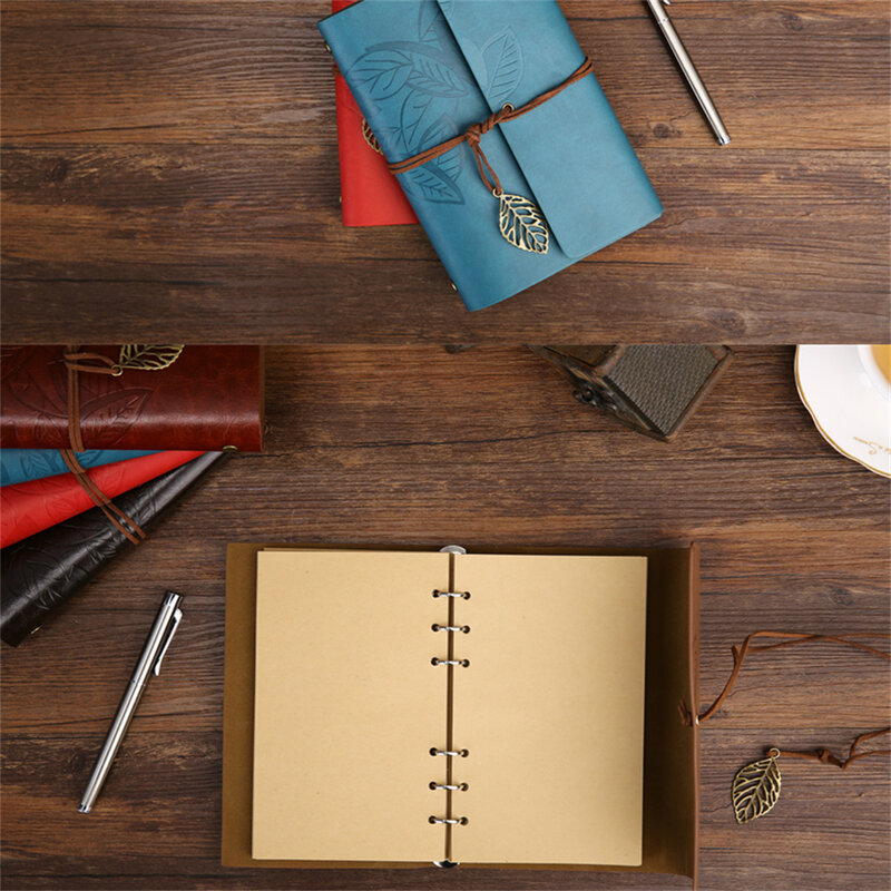 Кожаный блокнот для записей, винтажный блокнот с подвеской в виде листьев, чистый шнурок для дневника, блокнот для рисования, канцелярские принадлежности для письма