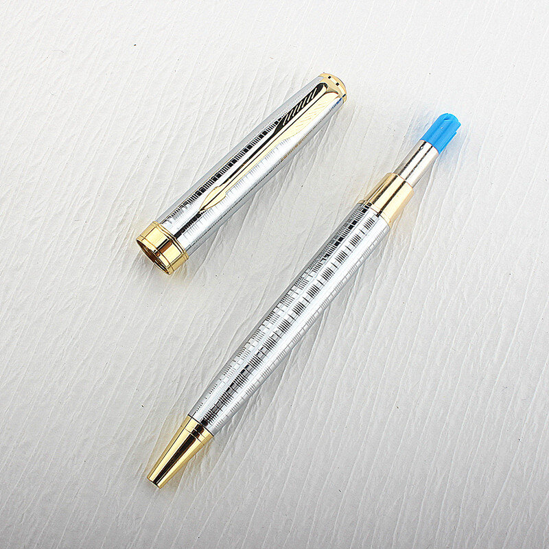 Luxury Metal Ballpoint Pen Stainless Steel Golden Trim Gift Writing Stationery Office School Supplies