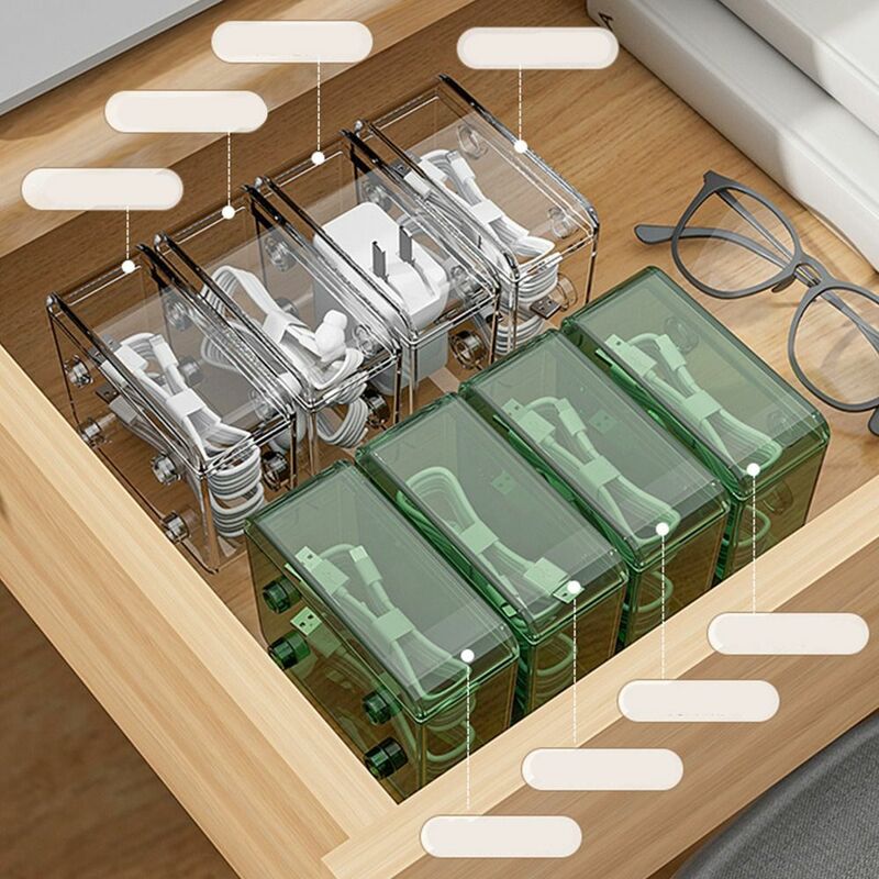Boîte de rangement étanche pour câble de données, couvercle rabattable anti-poussière, conteneur en plastique transparent, enrouleur de canette, ligne de charge