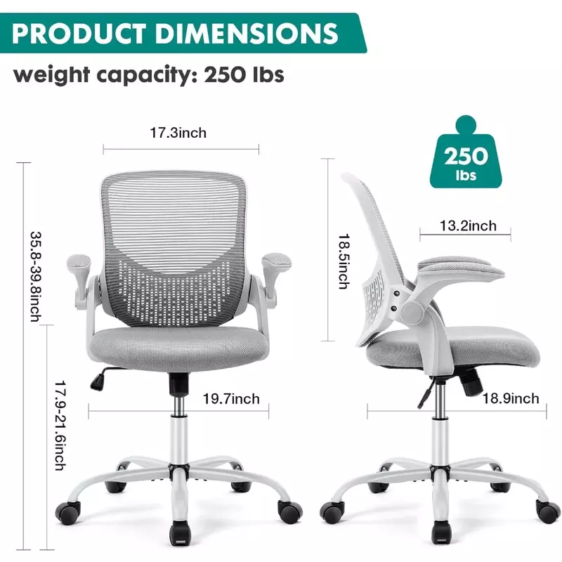 Silla ergonómica para juegos de ordenador, sillón de oficina con inclinación y bloqueo de malla giratoria, altura ajustable, color gris, para escritorio
