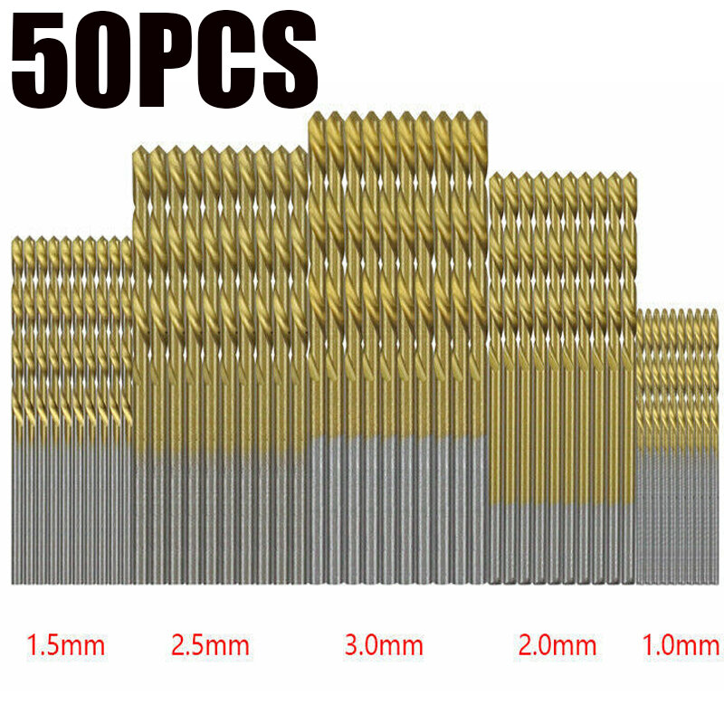 50 Buah Mata Bor Lapis Titanium HSS Set Mata Bor Baja Kecepatan Tinggi Alat Listrik Bor Logam Multifungsi 1/1, 5/2/2, 5/3Mm