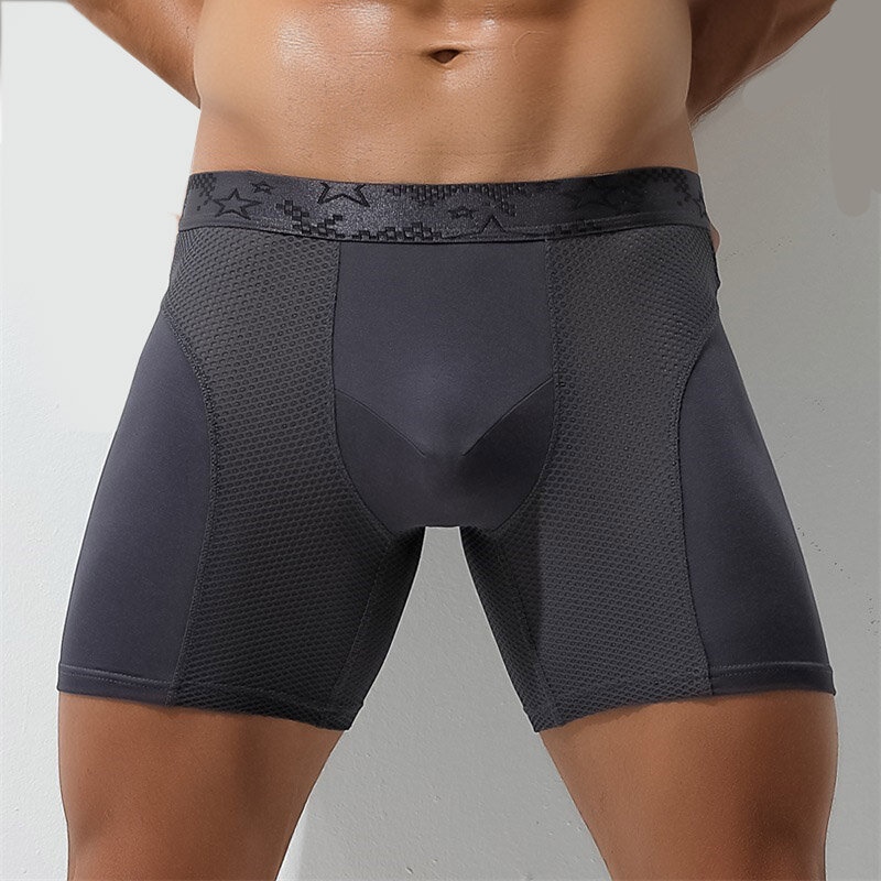 Man Sexy U Convex Mesh Breathable Panties Men's Long Boxer Underwear Extended Wear-Resistant Legs Men Boxershorts Plus Size 6XL