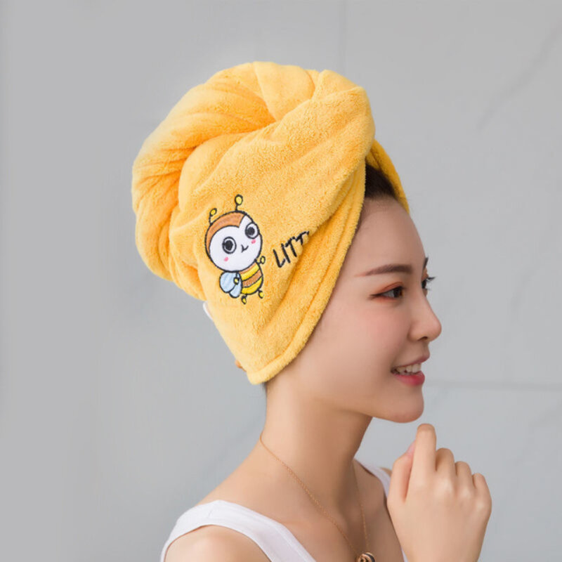 Handuk Pengeringan Rambut Microfiber Ajaib Pembungkus Kering Rambut Penyerap Super dengan Kancing Topi Mandi Lembut Kepala Turban Wanita