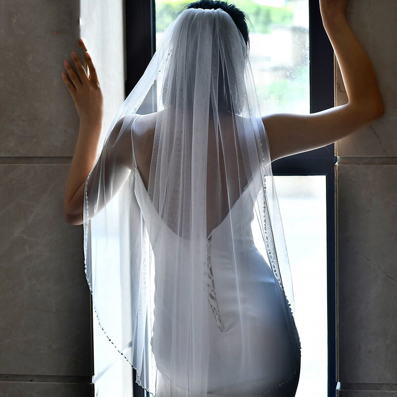 BL4038 Minimalist Bead Lock Edge 1 meter wedding bridal veil