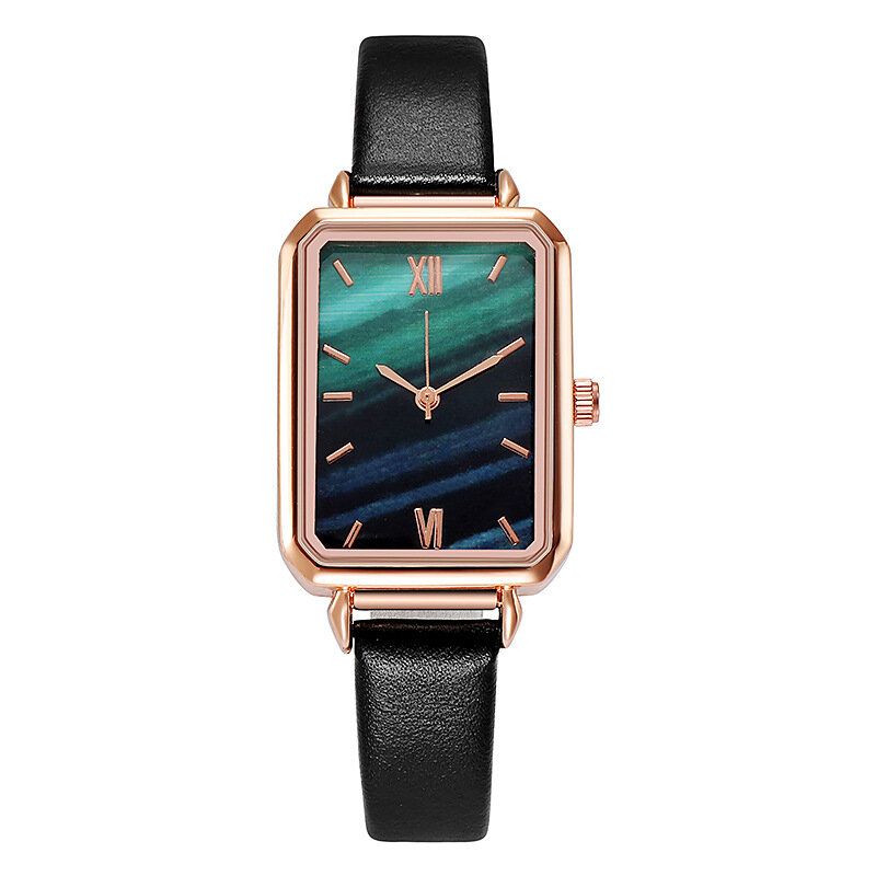 WOKAI-relojes cuadrados de cuarzo para mujer, conjunto de pulsera, esfera verde, Simple, oro rosa, malla, lujo