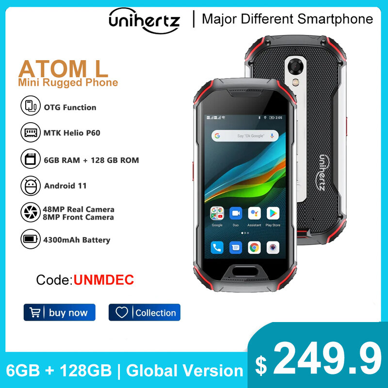 Unihertz Atom L Ponsel Pintar Android 11 Ponsel Pintar Tahan Air Tidak Terkunci 6GB 128GB Ponsel 8MP 48MP Sim Ganda NFC