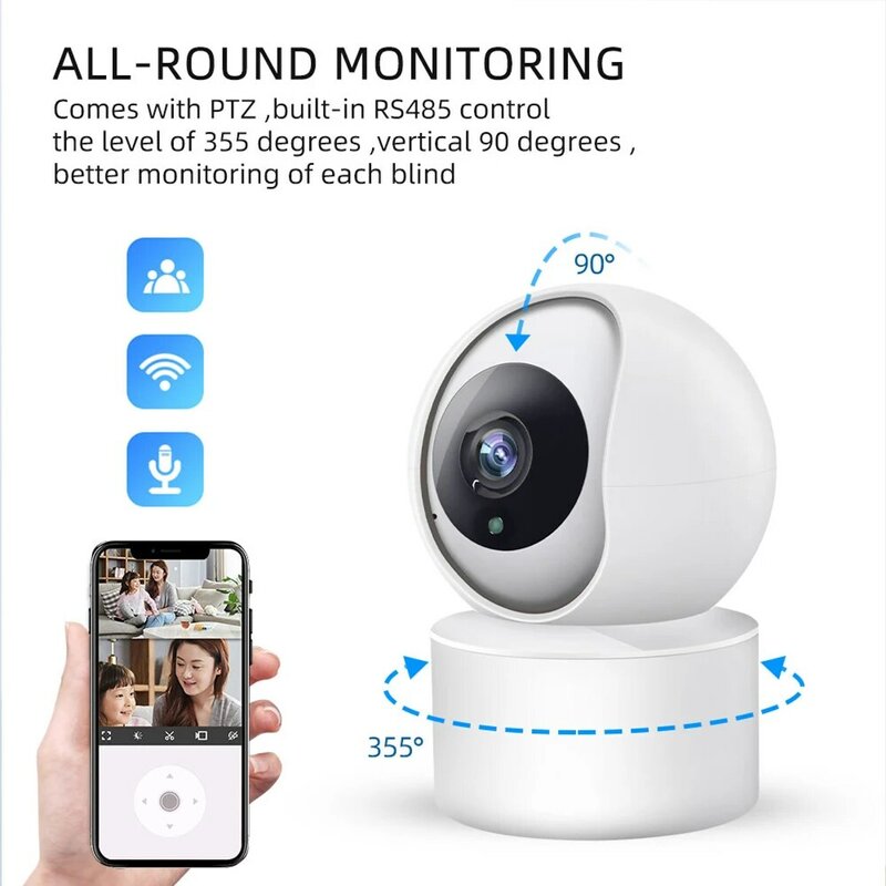 5MP IP WiFi กล้องเฝ้าระวัง Security Baby Monitor อัตโนมัติมนุษย์ติดตาม Cam Full สีการมองเห็นได้ในเวลากลางคืนในร่มกล้องวีดีโอ