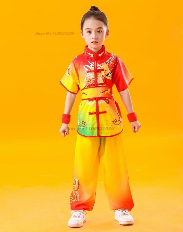 2024 chinese children kung fu wushu uniform kung fu shaolin martial arts suit dragon print sports training practice exercise set