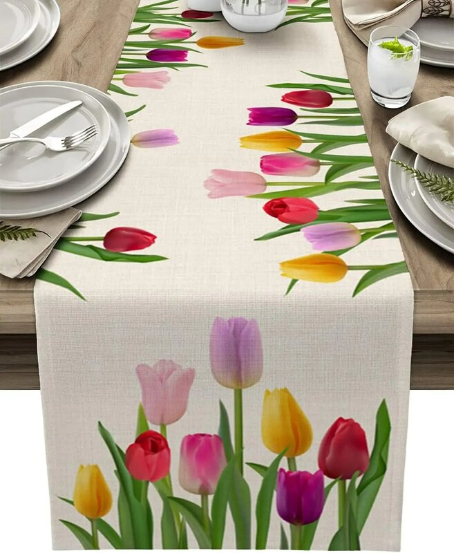 Ostern Tulpe Blumen Leinen Tisch läufer Kommode Schals Tisch dekoration Frühling Bauernhaus Esstisch Läufer Hochzeit Dekorationen