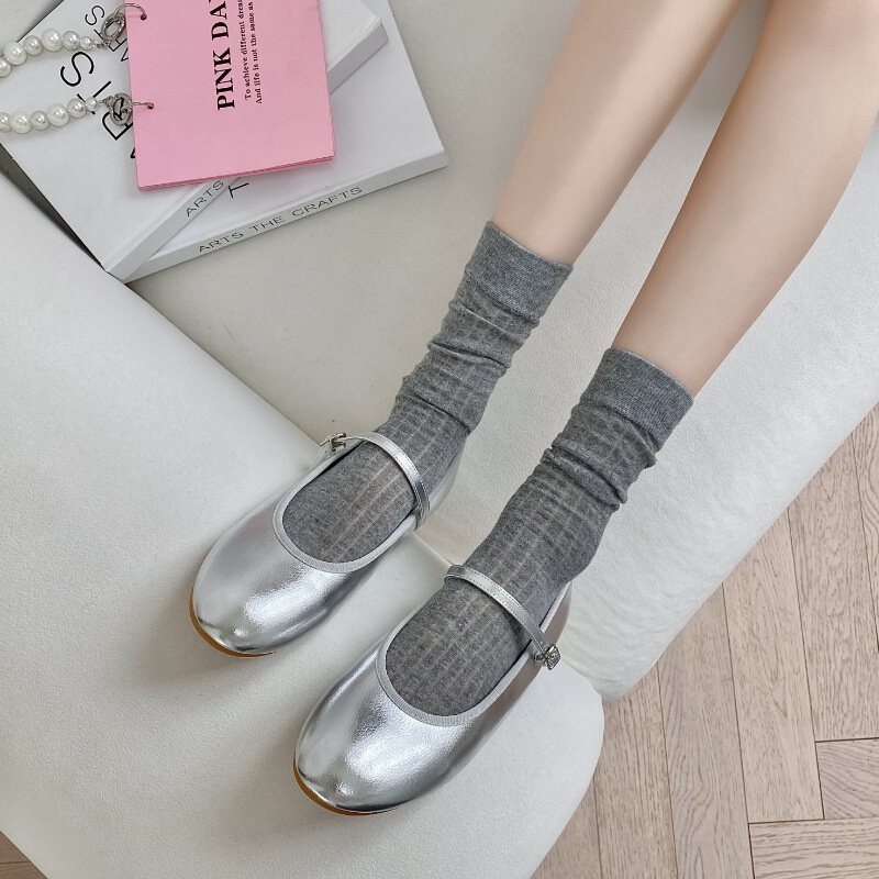 Calzini da donna calzini lunghi elastici traspiranti a rete sottile estivi donna moda giapponese tinta unita Lolita simpatici calzini neri bianchi grigi
