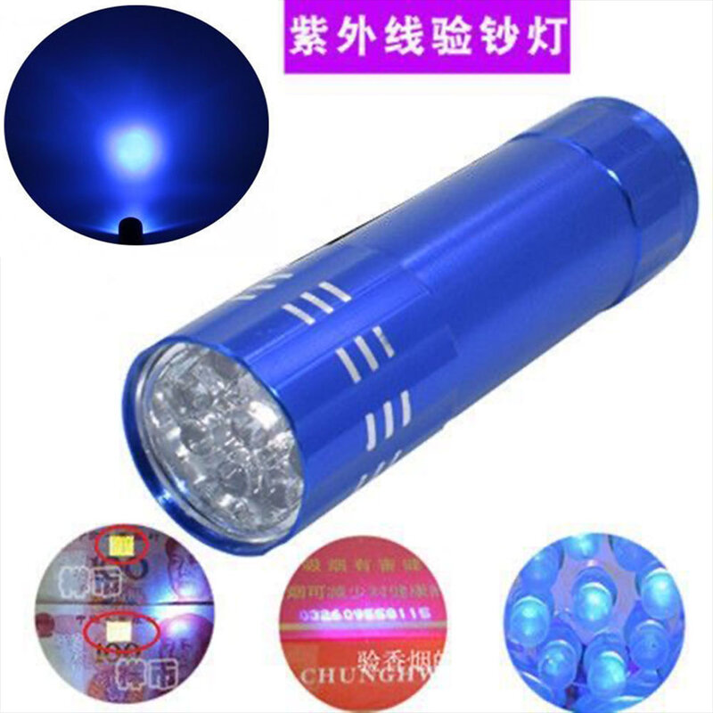 Mini linterna UV ultravioleta de 9 LED, lámpara de aluminio impermeable, herramienta de iluminación táctica portátil para exteriores, 4,5 v