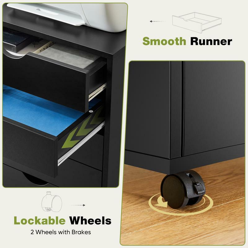 Wood Mobile File Cabinets- Rolling Printer Stand with 5 Drawers, Office Organizer Chest of Filing Locker with Wheels