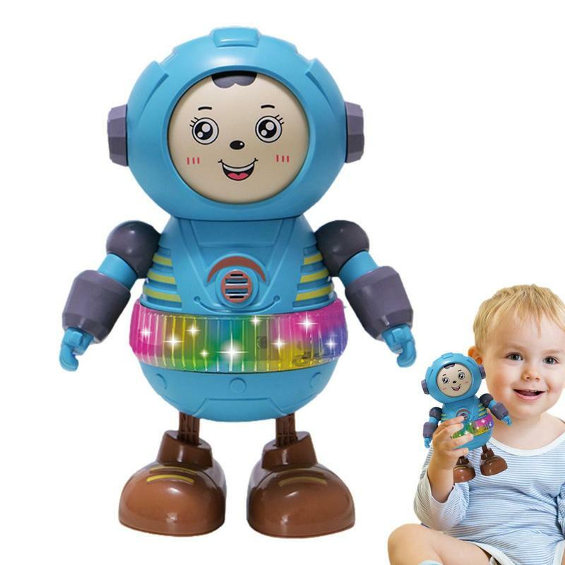 Mainan menari musik bertema luar angkasa, boneka Robot listrik dengan perubahan wajah, mainan pendidikan prasekolah untuk perjalanan