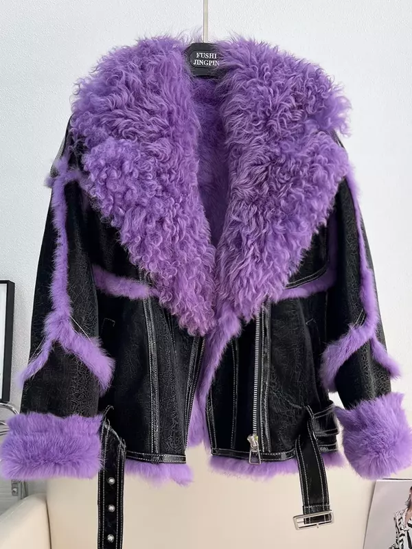 Manteau de fourrure tout-en-un pour femme, fil court bouclé, chimcool, amincissant, décontracté, ample, assressenti, violet, vert, chaud, automne et hiver