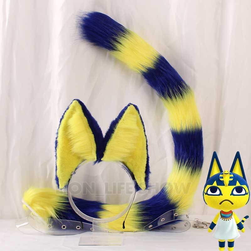 Tobillera de cola con orejas de gato, accesorios de disfraz de Animal Crossing para Navidad y Halloween, hecha a medida