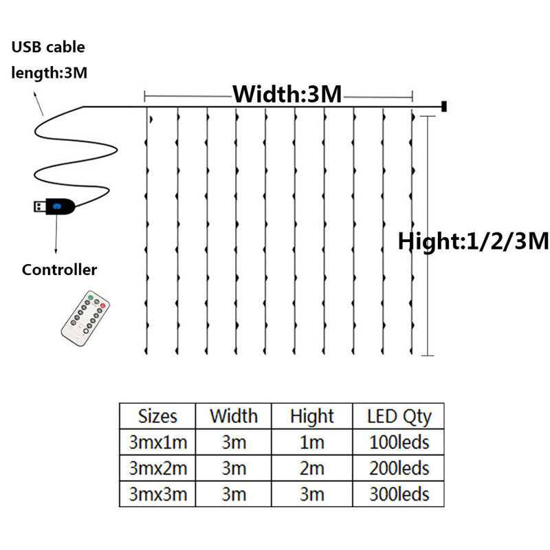 LED سلسلة أضواء عيد الميلاد الديكور التحكم عن بعد USB الزفاف جارلاند الستار 3M مصباح عطلة لغرفة النوم لمبة في الهواء الطلق الجنية