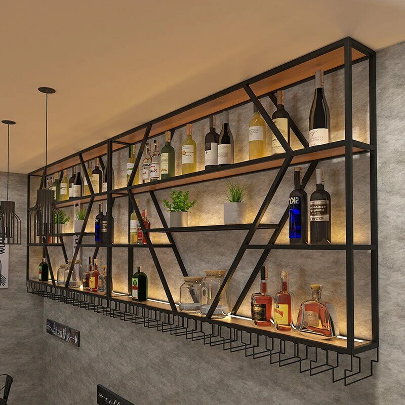 Soporte de Whisky negro para vino, organizador de Bar moderno, vitrina de vino, estante de pared Industrial comercial, decoración de Wijnkast